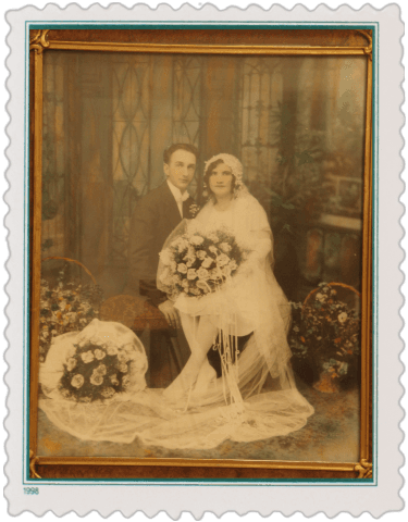 Hand-tinted vintage 1920s wedding portrait